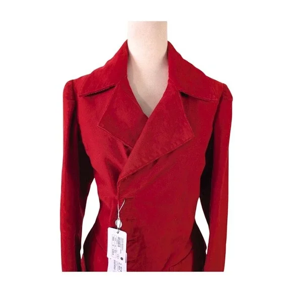 Maison Margiela Red Cotton Peplum Double Breasted Blazer Jacket Made in Italy 42 Blazers & Suit Jackets